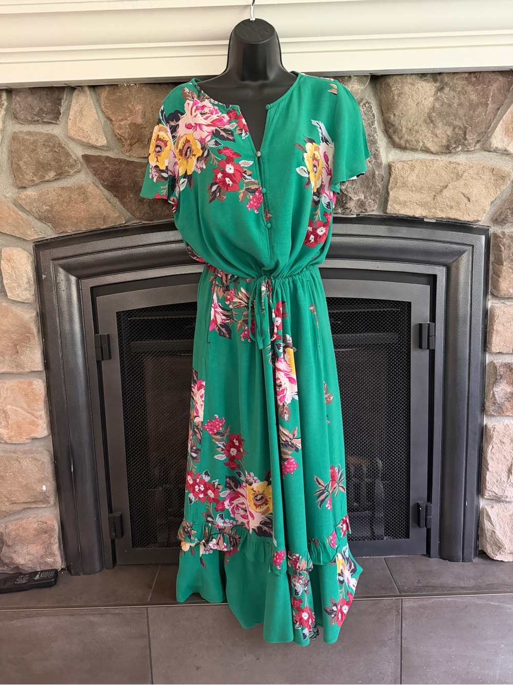 Joules Emerald Green Floral Tie-Waist Maxi Dress